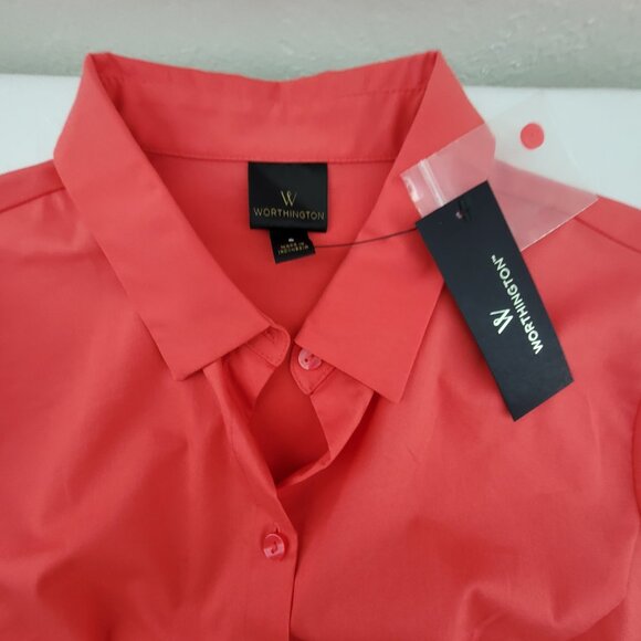 NEW Worthington Shirt Women’s 6 Scarlet Ibis Long Sleeve Button Fitted Stretch - Picture 5 of 11